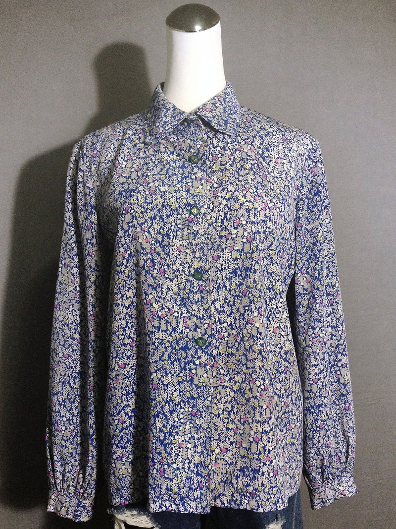 Ping-pong vintage [vintage shirt / blue flowers vintage shirt] foreign VINTAGE chiffon back - Women's Shirts - Other Materials Blue