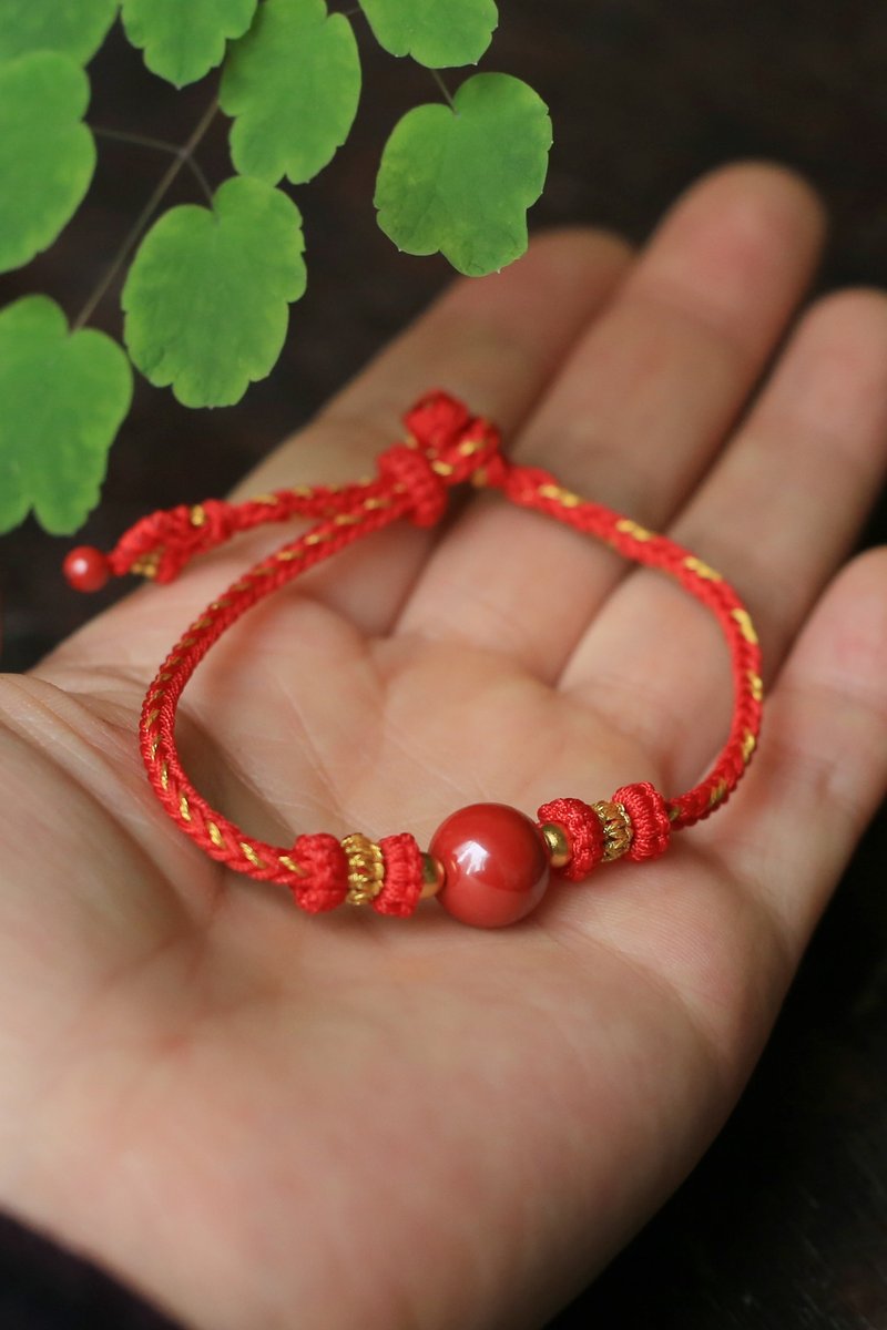 Spring and Autumn Handmade Rope | New Year Red Rope | High Content 10mm Imperial Sand Gold Spacer Beads | Auspicious Year - สร้อยข้อมือ - เครื่องประดับพลอย สีแดง