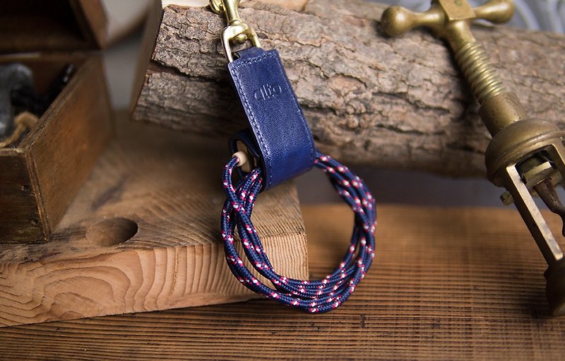 多功能皮革鑰匙圈 Keychain Stand - 海軍藍 -捲線器、立架- - 耳機保護套/殼 - 真皮 藍色