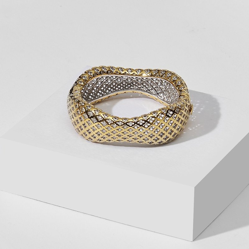 バングル、シルバー925 (小) 、ゴールドメッキ、柔らかい宝石で飾られた、Lublae コレクション - ブレスレット - 宝石 シルバー