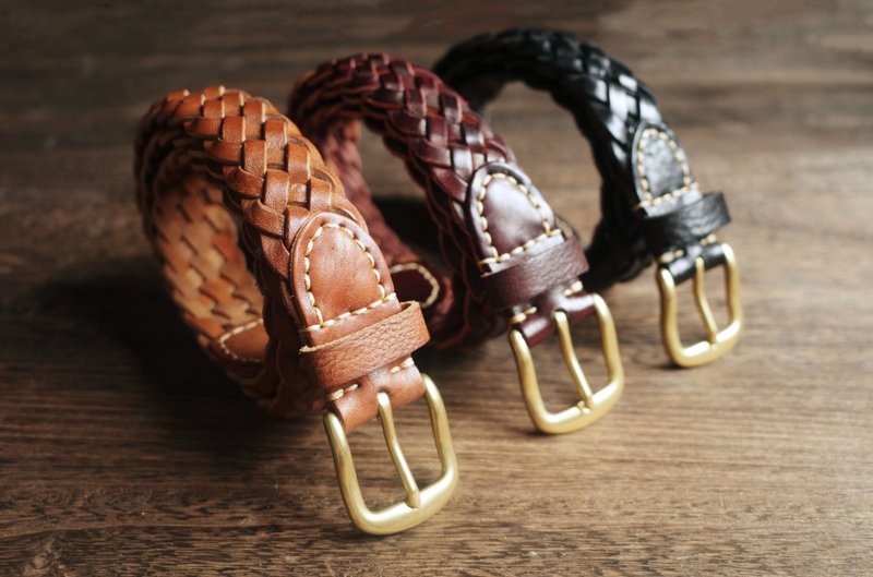 Woven Genuine Leather Belt: Equestrian Motorcycle Maverick Belt, Handmade - เข็มขัด - หนังแท้ หลากหลายสี