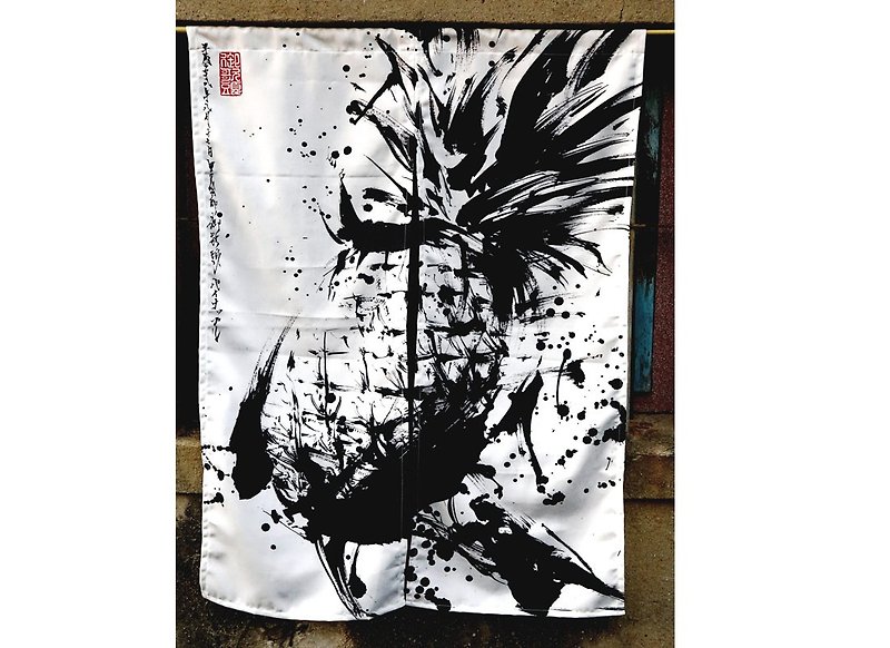 【Ink painting created by Japanese ink painting】Tian Wanglai door curtain - Doorway Curtains & Door Signs - Cotton & Hemp White