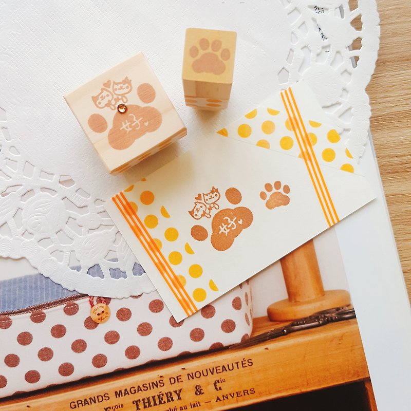 Handmade Rubber Stamp-Meow Meow 囍 Character Chapter + Meat Web Small Chapter Set
