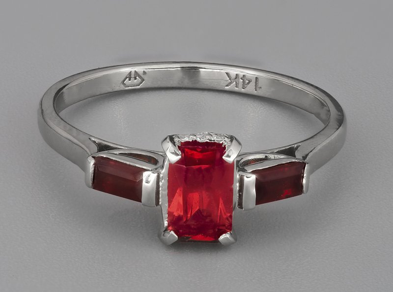 14k gold ring with garnets and diamonds - 戒指 - 貴金屬 金色