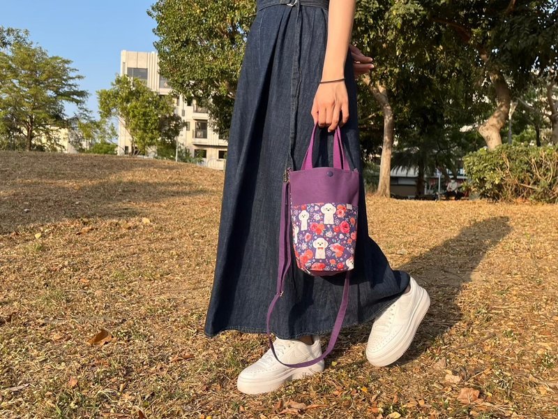 環保飲料散步包 - 防潑水內裏 可手提/肩側背 - 紫色系 - 側背包/斜孭袋 - 棉．麻 紫色