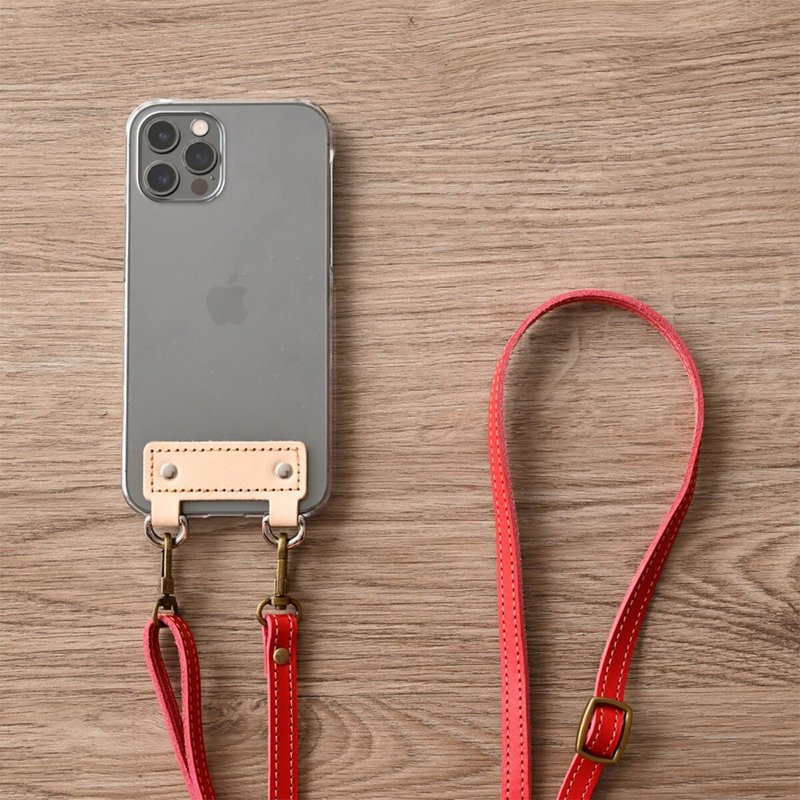 全機種対応 Android対応 スマホショルダー スマホケース ストラップ付き 【 きなり × イタリアンレザー 】 メンズ セット アウトドア FG01M - 手機殼/手機套 - 真皮 紅色