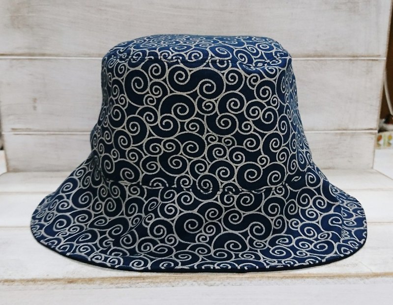 日本風&深藍素色雙面漁夫帽 遮陽帽 - 帽子 - 棉．麻 藍色
