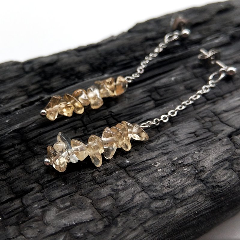 Natural Crystal Citrine Long Chain - Shaped Stone Earrings Lucky Energy Career Rose Gold Good Luck - ต่างหู - คริสตัล 