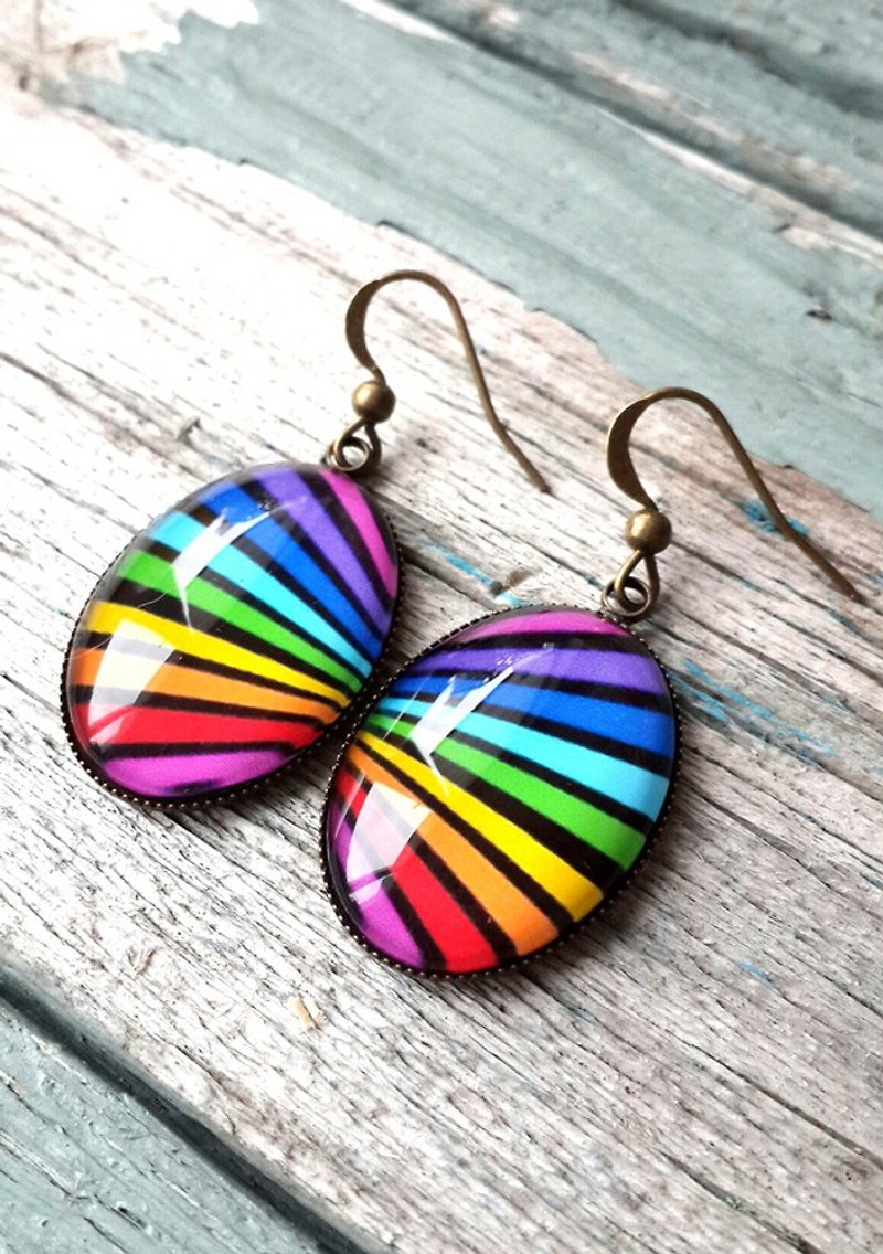 Rainbow striped multicolored earrings - ต่างหู - สแตนเลส 
