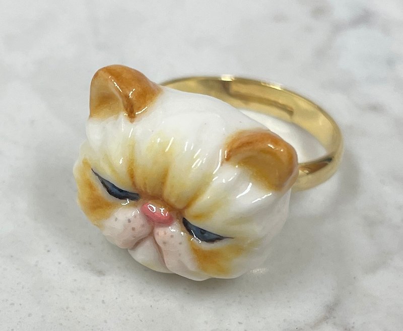 Mobile Emotion / Adjustable Himalayan Cat Ring / Hand painted/ Unique Gift - General Rings - Porcelain Orange
