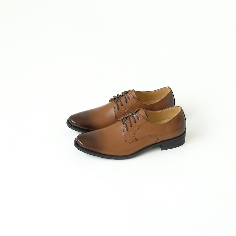 Minimalist plain gentleman leather shoes (T01 Brown) - รองเท้าหนังผู้ชาย - หนังแท้ สีนำ้ตาล