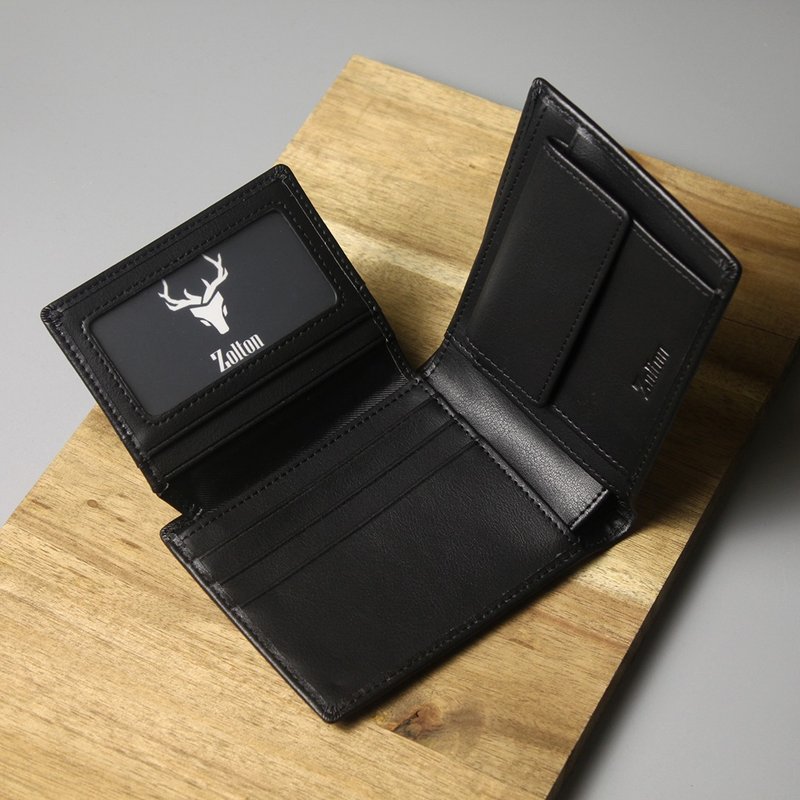 【NEW】Sveinn 雙折零錢袋真皮短夾 | 純黑| 手寫刻字可 - 錢包/皮夾/長短夾 - 真皮 黑色