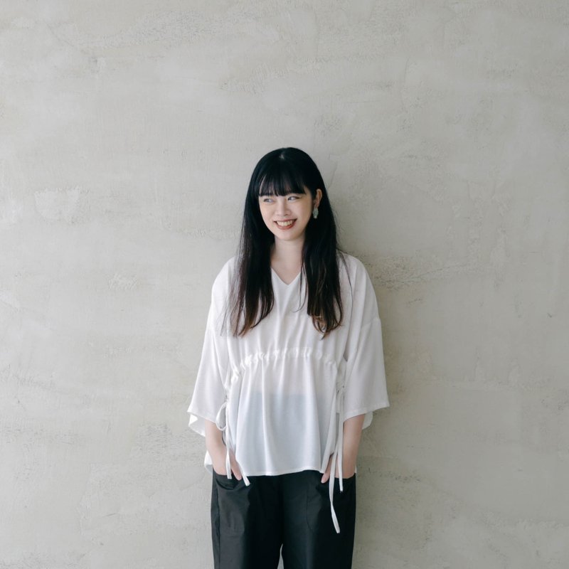 白波抽繩造型感上衣 - 女上衣/長袖上衣 - 其他人造纖維 白色