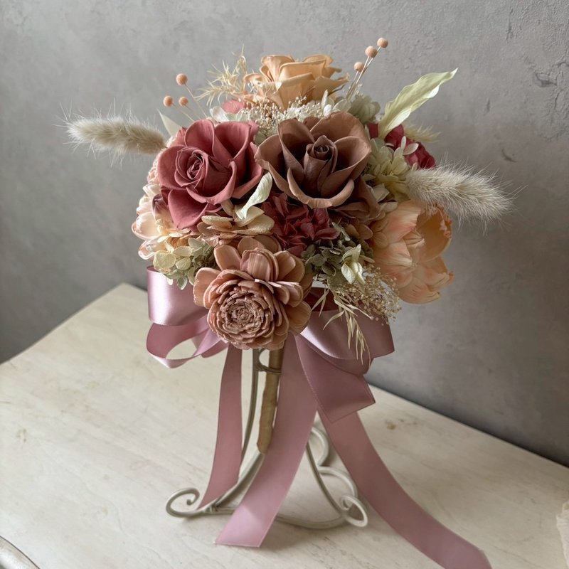 永生花捧花/婚禮新娘捧花 復古奶茶色 - 乾燥花/永生花 - 植物．花 卡其色