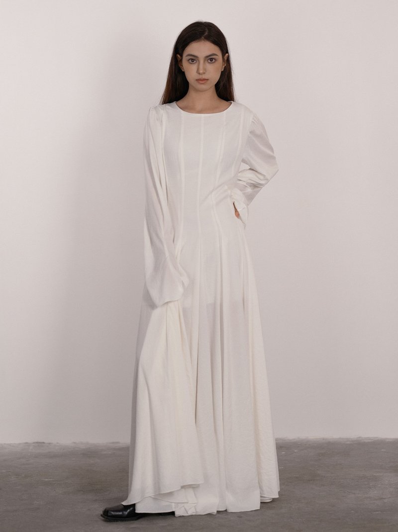 法式極簡 / 長袖大擺連身裙 - 洋裝/連身裙 - 其他材質 白色