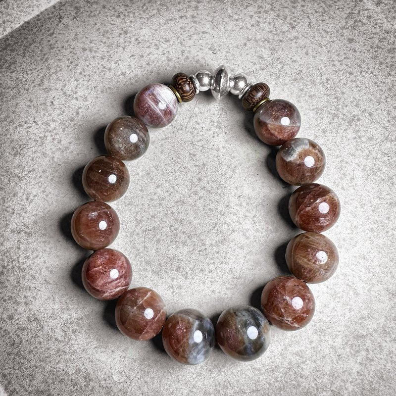 13mm Star Backbone Stone Agarwood Bronze Silver Bracelet - สร้อยข้อมือ - เครื่องประดับพลอย 