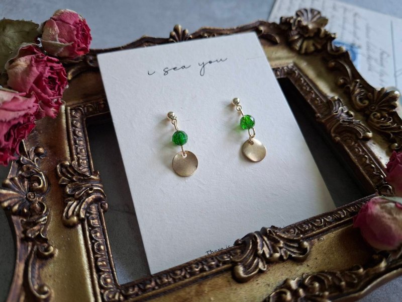 i sea you 凱薩琳女皇－綠磷輝、黃銅 - 耳環/耳夾/耳骨夾 - 半寶石 