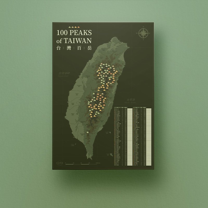 Taiwan Baiyue Map Poster - Record Your Own Baiyue Journey - Posters - Paper Green