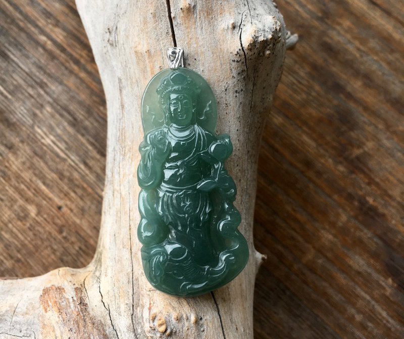A貨瓜料藍水翡翠站姿觀音墜子 - 其他 - 寶石 綠色