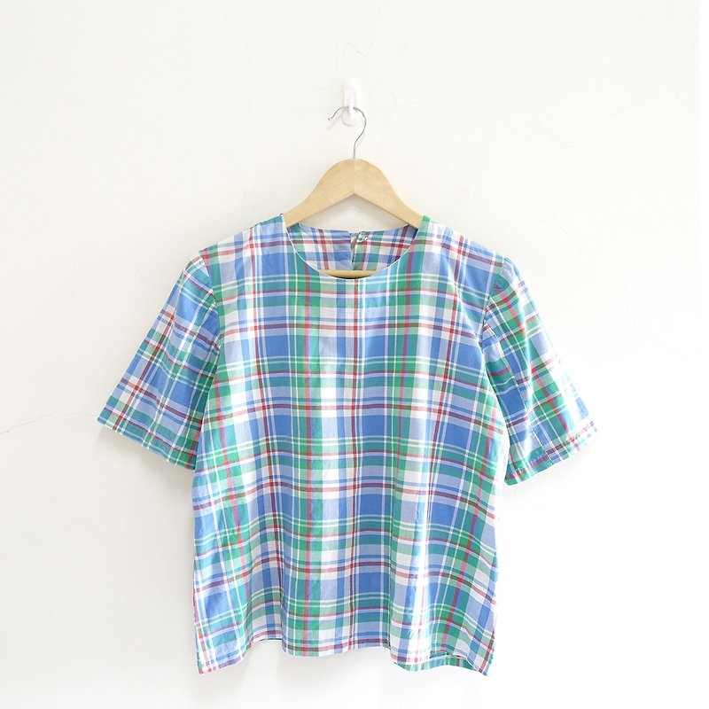 │Slowly│Fresh plaid - vintage shirt │vintage. Retro. Literature - Women's Tops - Polyester Multicolor