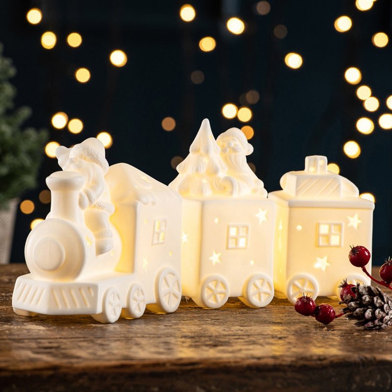 Ireland Belleek Living Christmas Series Christmas Train LED Night Lights (Three Sections) - โคมไฟ - เครื่องลายคราม สีแดง