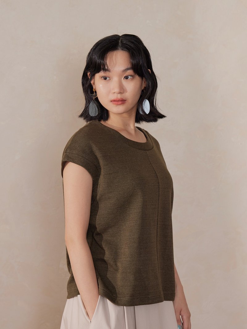 Whisper top RETRO knitted version-Zhicao - เสื้อยืดผู้หญิง - ผ้าฝ้าย/ผ้าลินิน สีเขียว