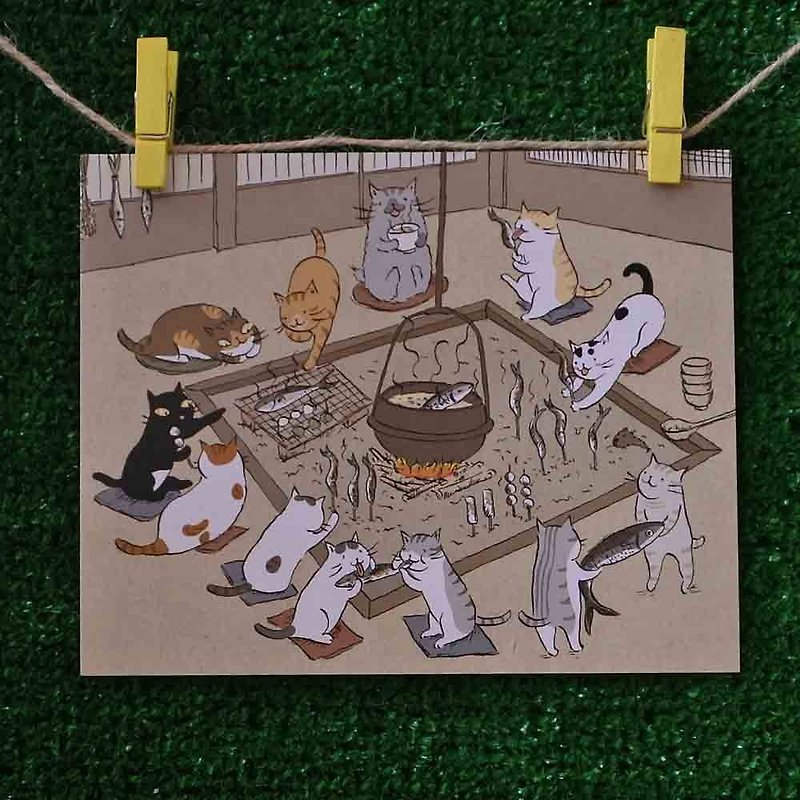 3貓小舖貓咪插畫明信片(畫家:貓小姐) – 碳烤圍爐 - 心意卡/卡片 - 紙 