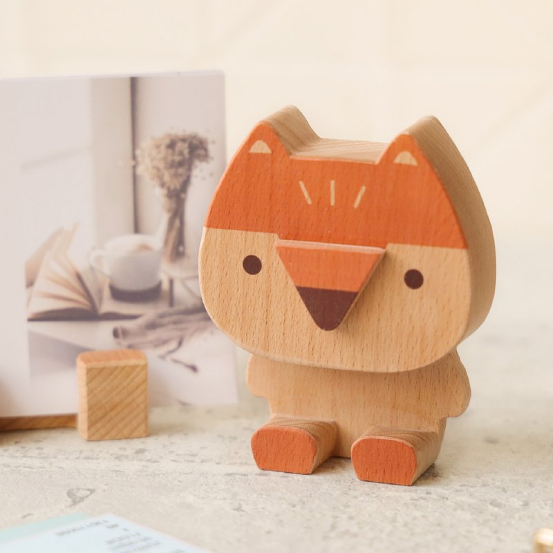 Healing Animals [Company Phone Holder-Fox] Tablet Holder/Business Card Holder - Phone Stands & Dust Plugs - Wood Multicolor