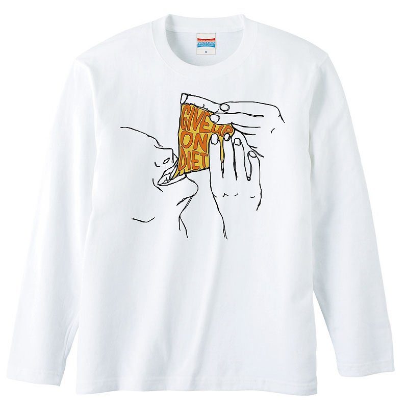 ロングスリーブTシャツ /  Give up on diet - Tシャツ メンズ - コットン・麻 ホワイト