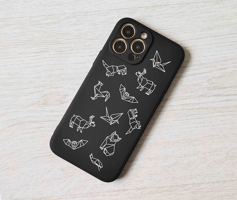 黒と白の折り紙飛行機恐竜オールインクルーシブ携帯電話ケース iPhone 15 14 Pro Max 13 Plus XS - スマホケース - プラスチック 多色