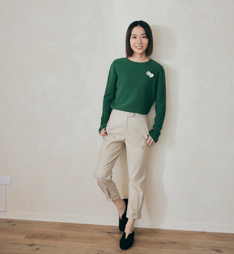 PINKOI ONLY 小巷日記襯衫褲口造型褲-白岩 - 女長褲 - 聚酯纖維 白色