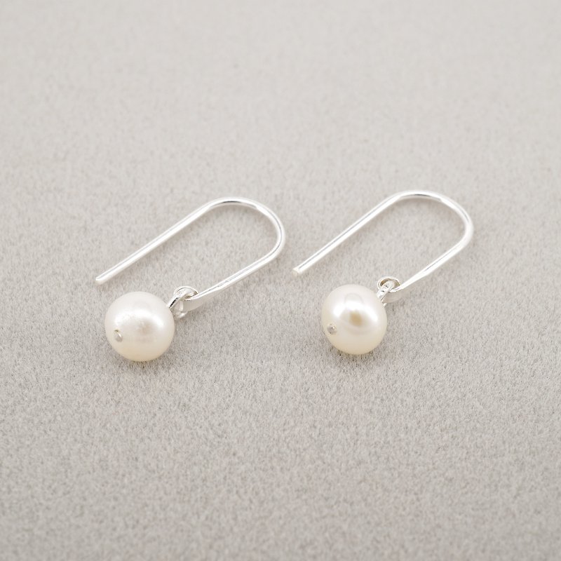 Pearl Hook Earrings, 925 Sterling Silver Natural Freshwater Pearl Earrings - Earrings & Clip-ons - Sterling Silver Silver