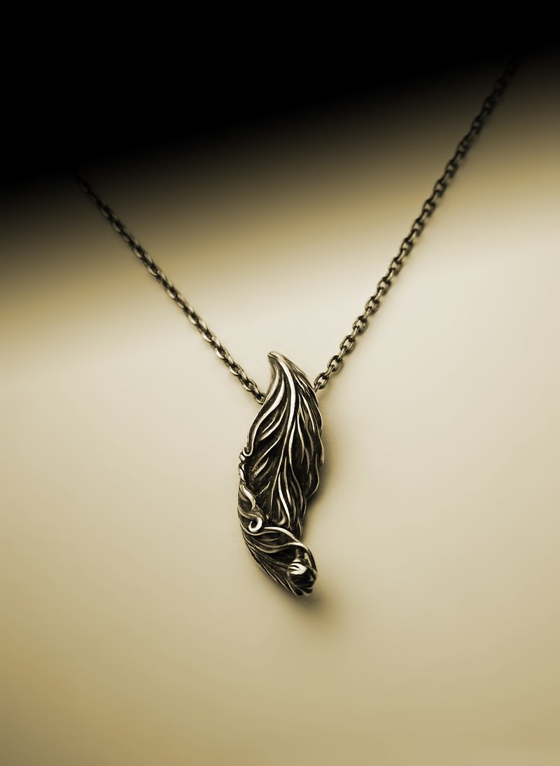 Geometric style blue hourglass Silver necklace (feather double-sided shape) - สร้อยคอ - โลหะ สีเงิน