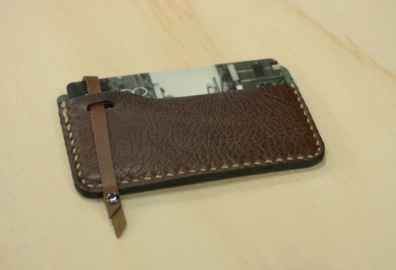 Absolutely stuck - retro two-tone leather (coffee color leather embossed / dark green retro tannery) hand stuck card folder / MRT wallet card holder / folder folder - Card Holders & Cases - Genuine Leather Brown