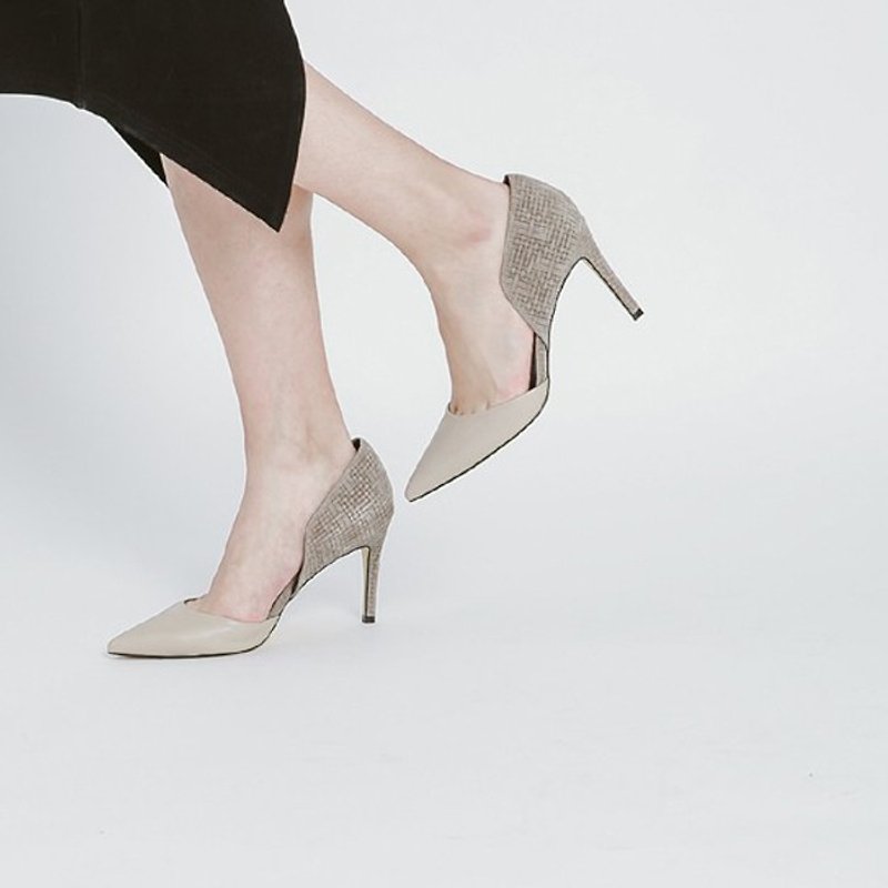 [Show products clear] square followed by stand collar leather high-heeled apricot coffee - High Heels - Genuine Leather Khaki