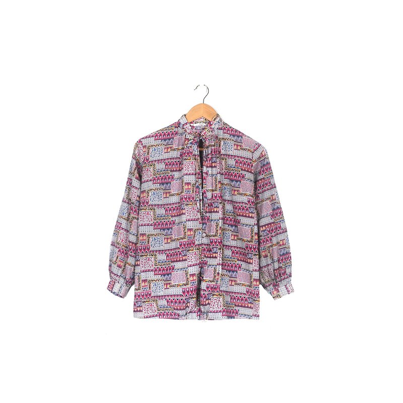 [] Purple egg plant vintage town vintage shirt printing - เสื้อเชิ้ตผู้หญิง - เส้นใยสังเคราะห์ หลากหลายสี