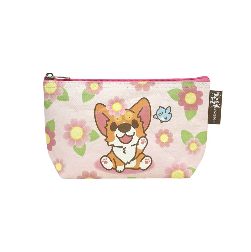 Sunny Bag x 柯基犬椪椪化妝包/文具收納袋-日日春椪椪款 - 化妝包/收納袋 - 其他材質 粉紅色