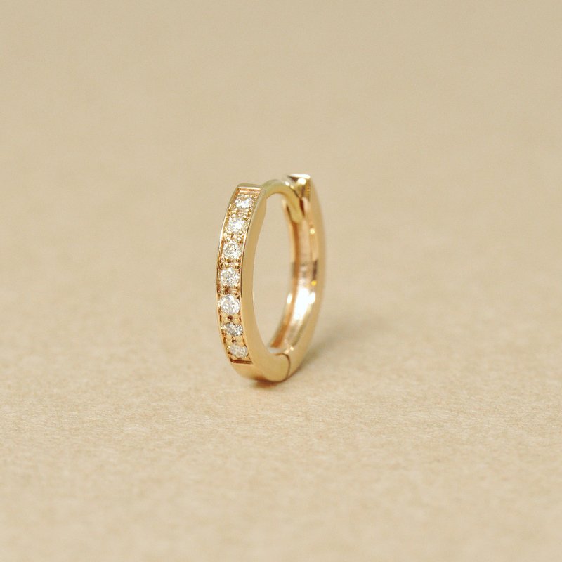 【Solo Earring】 14K/10K 鑽石易扣圈形單邊耳環 (小) (黃金) - 耳環/耳夾/耳骨夾 - 貴金屬 