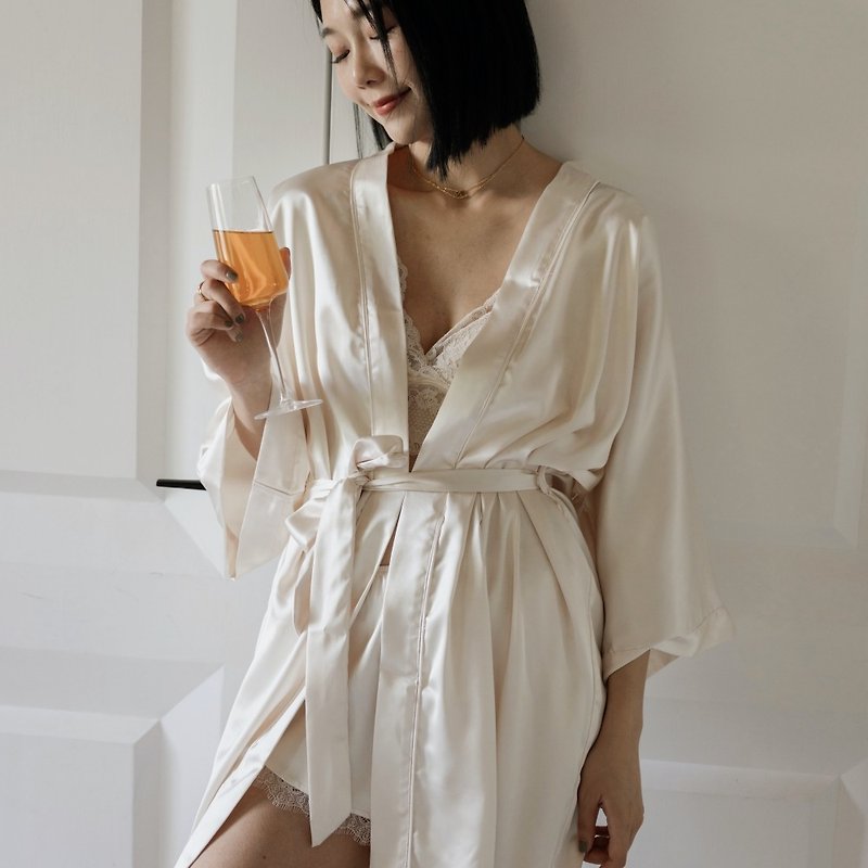 Comes with matching hair tie Midnight silk nightgown satin nightgown with straps - ivory pearl white - Loungewear & Sleepwear - Other Materials White