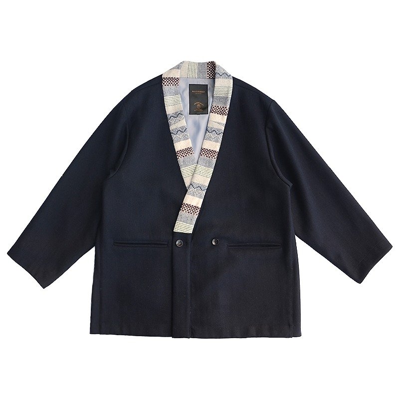 Japanese-Italian Wool Blouse Jacket - เสื้อโค้ทผู้ชาย - ขนแกะ สีน้ำเงิน