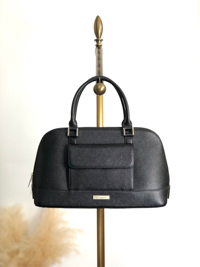 【 日本直送　名牌中古包 】BURBERRY バーバリー ハンドバッグ ブラック レザー フロントポケット vintage ヴィンテージ h2h7ny - 手提包/手提袋 - 真皮 黑色