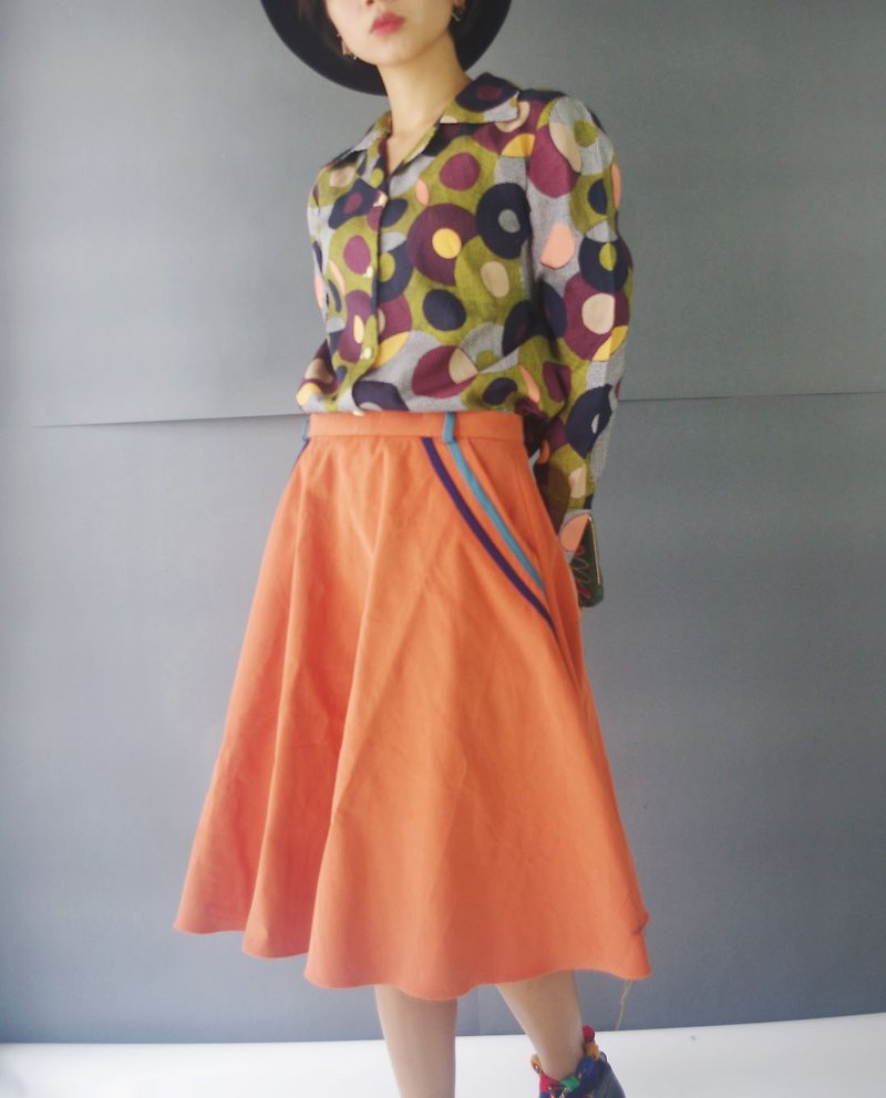 Design hand made - pink orange line five-point skirt - Skirts - Cotton & Hemp Orange