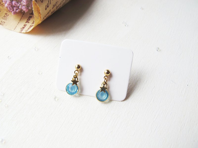 Rosy Garden tiffany blue crystal little stars earrings - Earrings & Clip-ons - Other Metals Blue