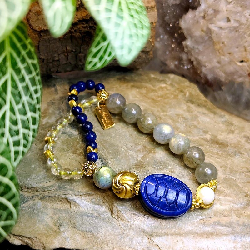 December Birth Healing Stone| Imperial Lapis Lazuli | Labradorite | Citrine | Golden Tridacna | - สร้อยข้อมือ - คริสตัล 