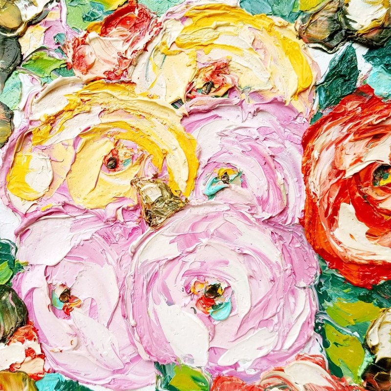 Peonies Painting Floral Oil Painting Flowers Peony Original Art Small Wall Art - 壁貼/牆壁裝飾 - 其他材質 紅色