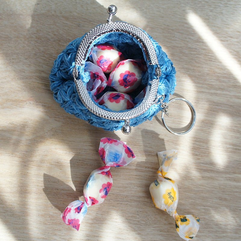 Ba-ba handmade Jasmine Stitch crochet coinpurse No.C1235 - กระเป๋าใส่เหรียญ - วัสดุอื่นๆ สีน้ำเงิน