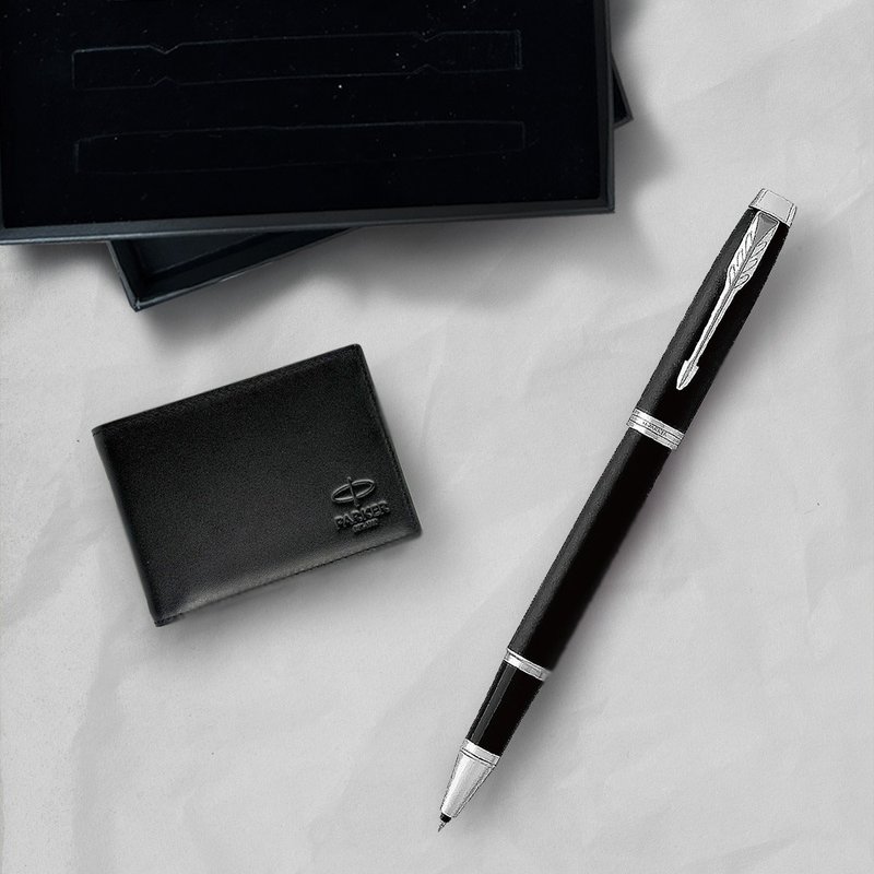 Parker Parker's new IM entry-level matte black and white clip steel ball pen cowhide short clip gift box free engraving - Rollerball Pens - Other Metals Black