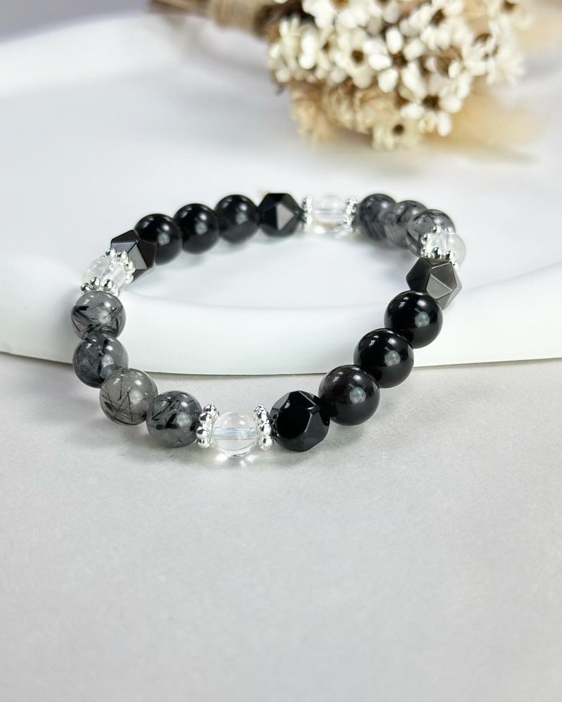 Black Silver Stone Black Hair Crystal White Crystal Couple's Natural Crystal Bracelet/Exorcism, Blocking Evil and Preventing Villains - Bracelets - Crystal Black