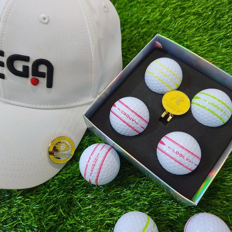 【MEGA GOLF】Golf (three-axis aiming line) hat clip 4 pieces in hardcover set for gift exchange - อุปกรณ์เสริมกีฬา - ยาง ขาว