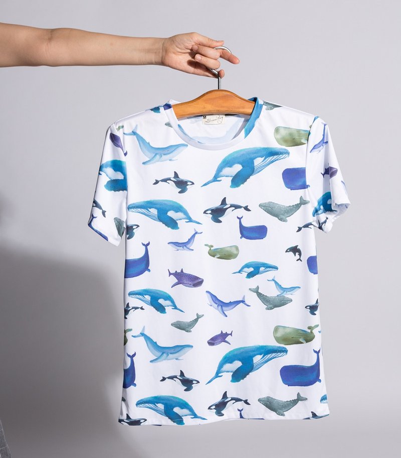 鯨魚多_圓領上衣 - 帽T/大學T - 聚酯纖維 
